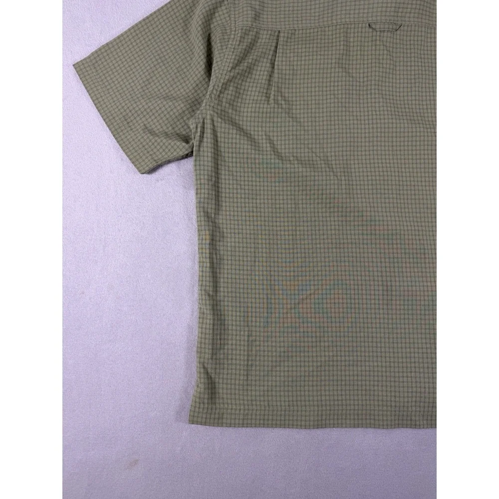 The North Face Plaid Hiking Shirt Men's L‎ Green Short Sleeve Button Up Outdoor